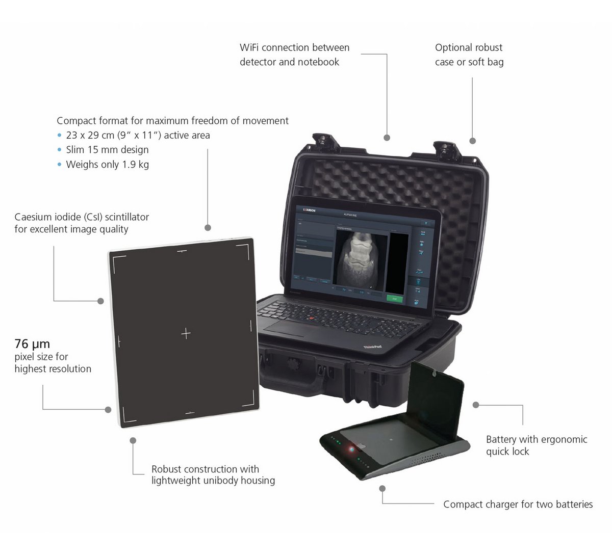 Røntgensystem, Examion X-DR bærbar case M WiFi, inkl. bærbar PC